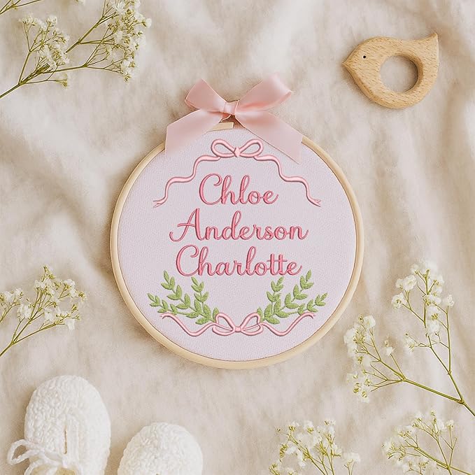 Personalized Baby Name Sign Welcome Baby Announcement Sign Newborn Baby Embroidery Hoop with Bows Baby Hospital Name Sign Custom Infant Baby Name Baby Shower Gifts (13)
