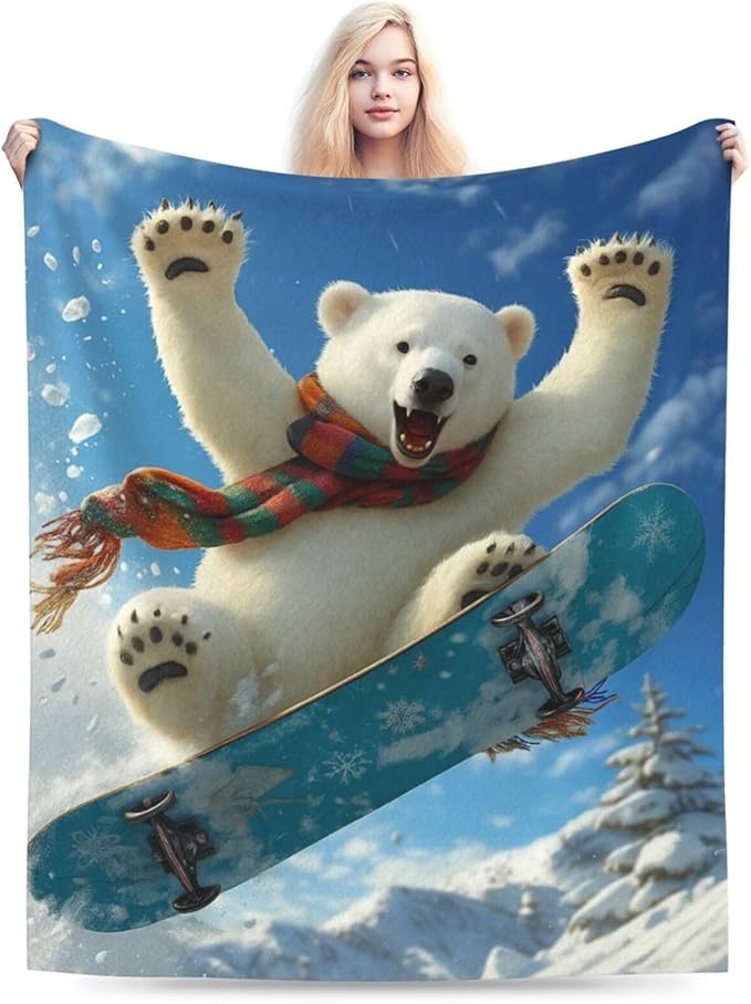 Polar Bear Blanket Funny Polar Bear Throw Blanket Soft Cozy Fleece Fuzzy Plush Warm Stuff Bedding Nursery Toddler Baby Blankets Gifts for Boys Girls Kids Adult Men Women 60"X80"