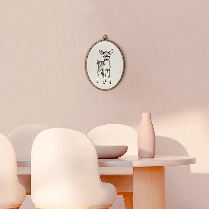 Vintage Deer Oval Wall Art Framed, Cottagecore Deer Oval Wall Decor, Retro Animal Farmhouse Hanging Canvas Prints Wall Sculptures for Home Nursery Bedroom Decor, 8.5x11.5 Inch