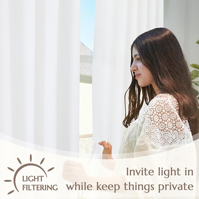 jinchan Linen Curtains with Privacy Lining 96 Inch Length White Farmhouse Closet Lined Drapes for Small Narrow Window Bedroom Living Room Bay Window 2 Panels Rod Pocket Back Tab