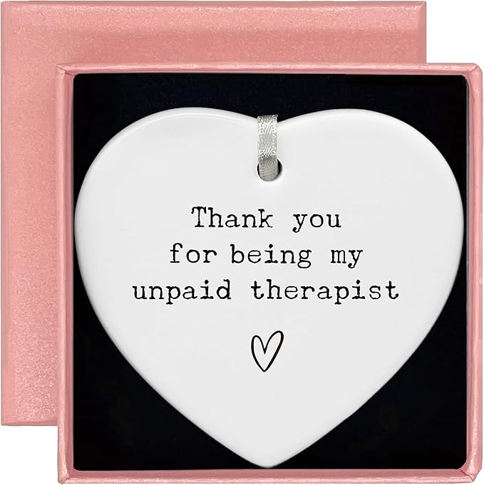 Heart Shaped Christmas Ornament-Friendship Gift for Women Friends Teen Girls Birthday Thank You Present Bestie Appreciation You’re My Unpaid Therapist Keepsake with Gift Box