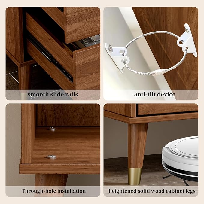 6 Drawer Dresser,47" Wide Mid Century Chest of Drawers,Wooden Bedroom Drawer Dresser with 6 Storage Drawers for Bedroom,Living Room,with Anti-Tipping Device,Dark Walnut
