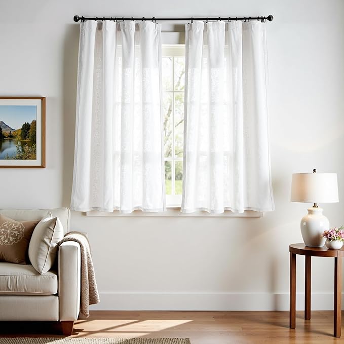 jinchan Off White Linen Blend Curtains 63 inch Length 2 Panels for Bedroom Living Room, Semi Sheer 50 inch Wide Farmhouse Cottage Core Style Drapes with Rod Pocket Back Tab(50W x 63L, Off White)