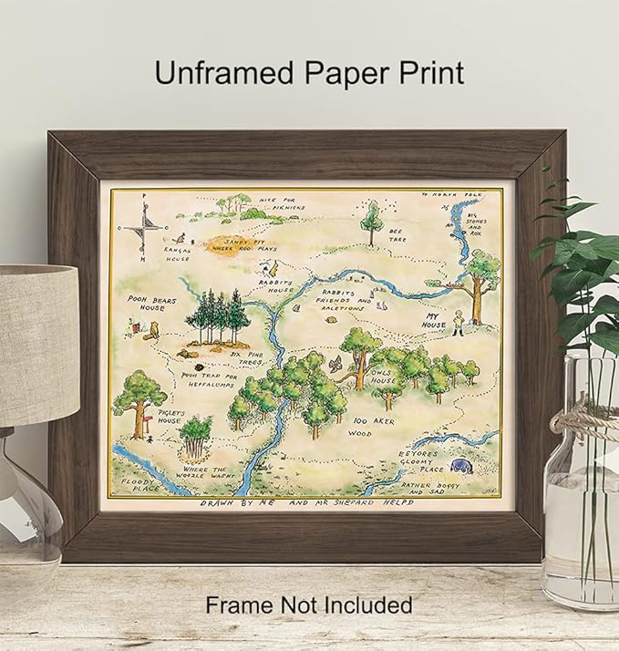 Winnie Pooh Nursery Decor - LARGE 11X14 - Toddler Baby Room Wall Art - Little Boys Bedroom Decor - Baby Shower Decorations - Vintage Hundred Acre Wood - Kids Wall Art - Girls Room Decor
