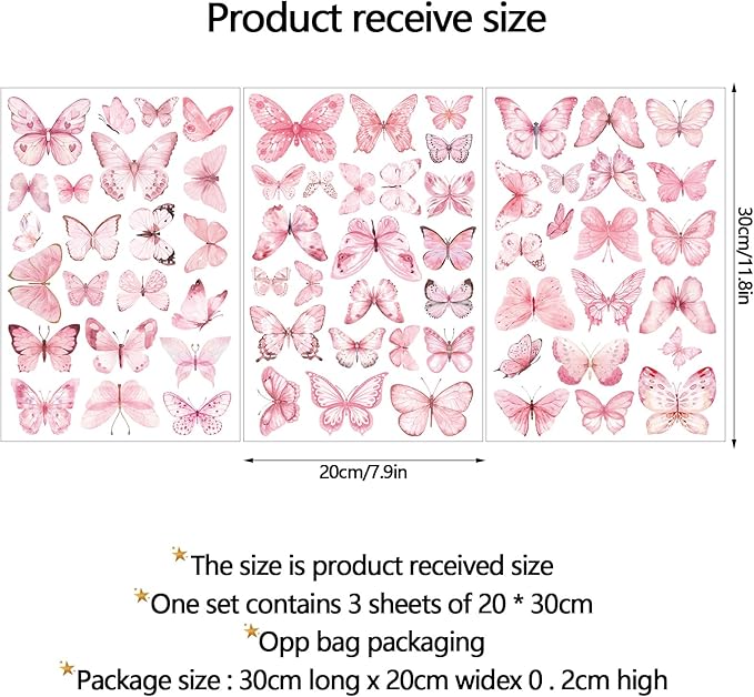Glow in The Dark Pink Butterfly Wall Decals，Glowing Luminous Watercolor Butterfly Wall Stickers Removable self-Adhesive Butterfly Decals for Girls Bedroom Kids Baby Nursery Living Room Decor