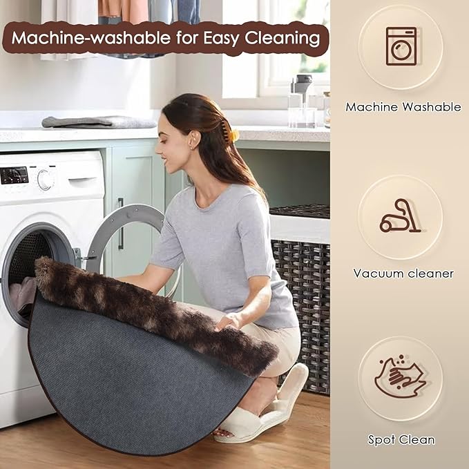Amdrebio Tie-Dyed Brown Round Circle Rugs 5Ft for Bedroom, Fluffy Shag Plush Area Rugs for Kids Room, Living Room Decor Aesthetic, Fuzzy Fur Throw Floor Carpet for Playroom Preppy Dorm Baby Nursery