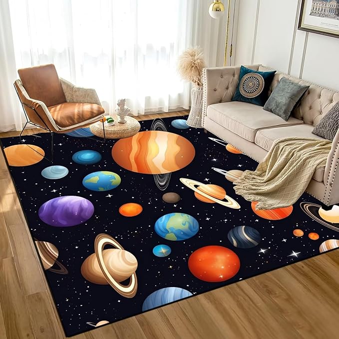 Space Rug for Boys Room Rugs Cartoon Planet Carpet Galaxy Stars Printed Throw Rugs for Kids Teens Doormat Bedroom Living Room,31 in X 47 in