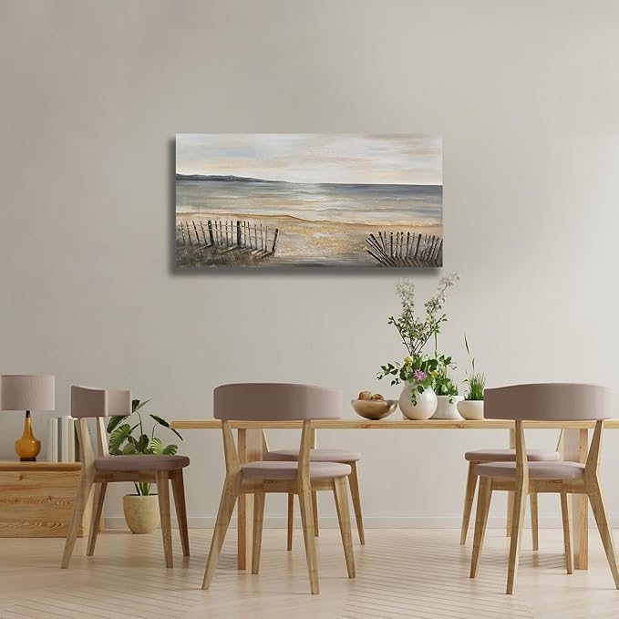 Yuaxker Ocean Wall Art Grey and Gold Art Wall Decor Modern Aesthetic Ocean Wave Canvas Painting for Living Room, Bedroom, Dining Room Office Artwork Decor 20x40 inch