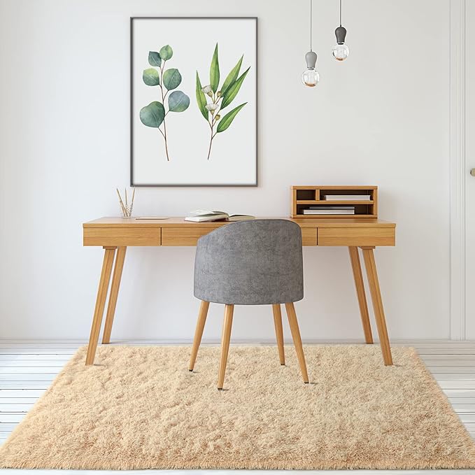 Merelax Soft Modern Indoor Shaggy Rug for Bedroom Livingroom Dorm Kids Room Home Decorative, Non-Slip Plush Fluffy Furry Fur Area Rugs Comfy Nursery Accent Floor Carpet 3x5 Feet, Light Tan