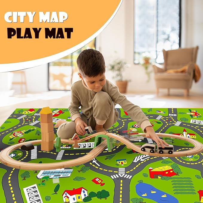 Non-Slip Town City Road Map Playmat for Boys, Perfect for Playroom and Bedroom, Car Track Mat - 9'2" x 6'7" (Rectangular)