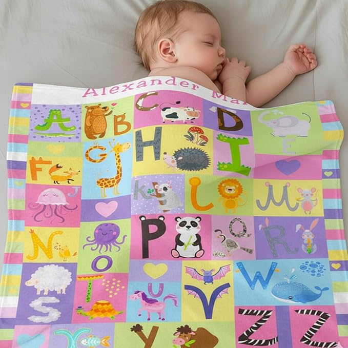 Personalized Baby Blanket with Name, Custom Name Blanket for Kids Soft Flanne Blankets in Easter Personalized Baby Gifts for Infant Newborn Shower (Rainbow-1)