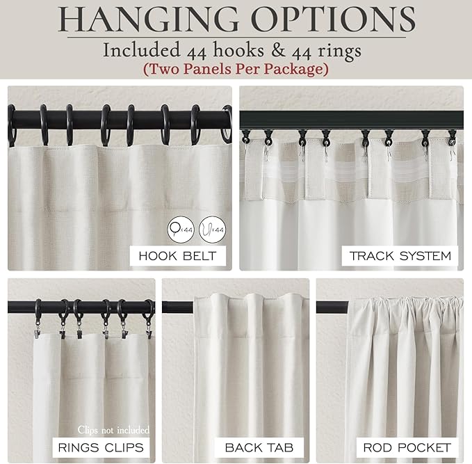 Butter Cream Extra Wide 70 Floor to Ceiling Blackout Curtains for Living Room, Linen Blend Pleated Farmhouse Drapes Rod Pocket Ceiling Track Large Windows Burg (70" Wx90 Lx 2Panels)