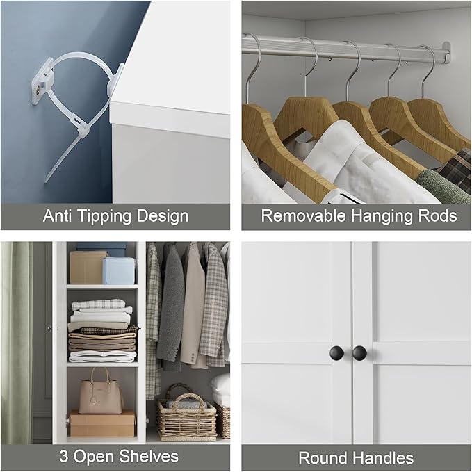 White Large Wardrobe Closet, 8 Door 71" Tall White Wooden Freestanding Storage Armoire – Oversize Capacity Modular Cabinet with Drawers, Space-Saving Durable Design for Bedroom & Closet Organization