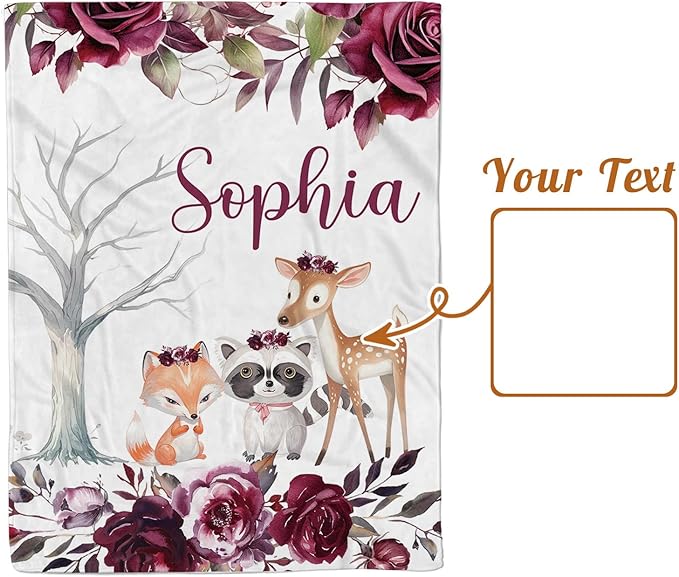 Custom Baby Blanket with Name, Double Layer Soft Dot Back Personalized Baby Blanket for Boys Girls, Woodland Blanket for Newborn Toddler, Customized Swaddle for Kids Birthday Gifts(60" x80)