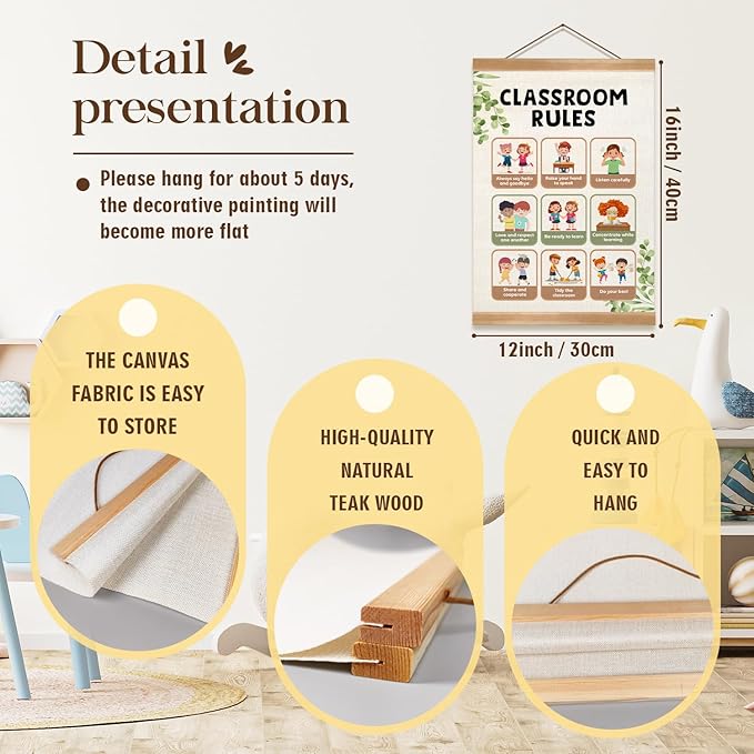 ZTGDA Classroom Rules Poster, Classroom Art Poster Decor for Toddler Room Playroom Nursery,Educational Posters for Preschoolers,Kids Wall Decor 12x16inch(Classs room rules)
