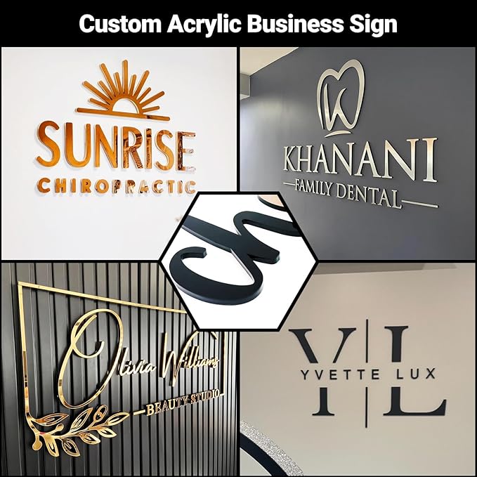 Custom Business Logo Sign,Customizable 3D Laser Cut Acrylic Letter Sign for Wall, Personalized Large Non-Illuminated Graphic Signage for Storefront Salon Bar Studio Barbershop Retail Shop Company Office