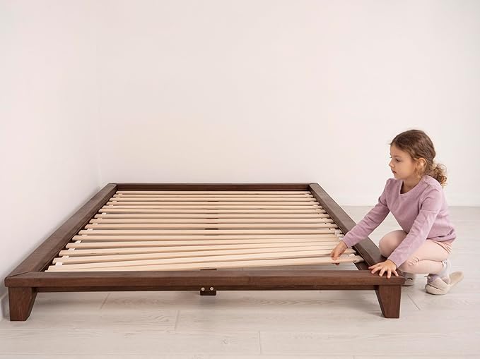 BUSYWOOD Japanese Style Bed Frame - Twin Toddler Bed Frame with Legs - Toddler Full Size Bed - Bed Base Queen - Solid Wood Platform Bed King - Bed Frame Wood - Platform Toddler Bed - Low Bed Frame