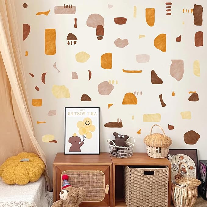 Terrazzo Pattern Wall Stickers Boho Geometric Wall Decals Peel and Stick Irregular Abstract Pattern Stickers Removable Modern Boho Wall Decals for Bedroom Living Room Decor
