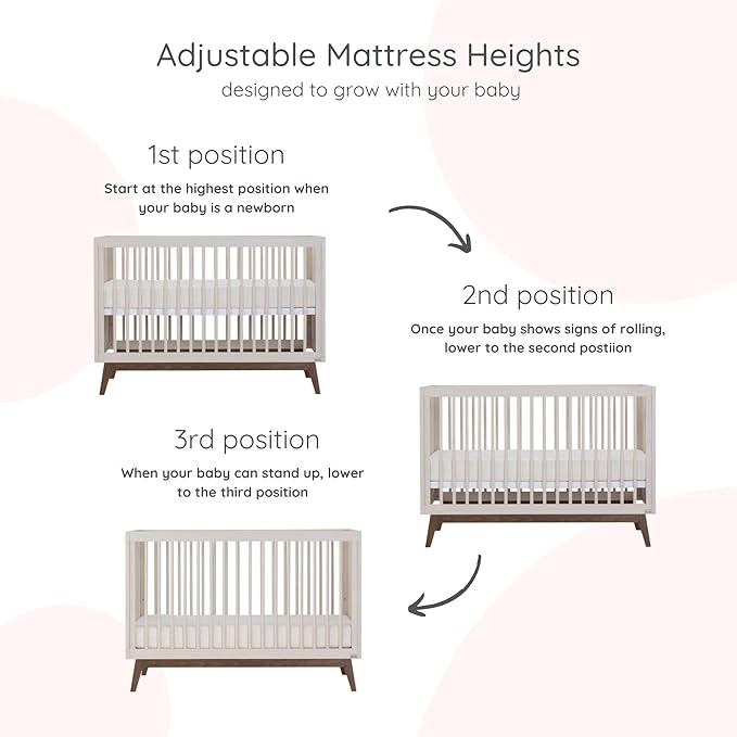 dadada Baby Soho 3 in 1 Convertible Wooden Crib to Toddler Bed - Made in Italy, GREENGUARD Gold Certified, Baby-Safe Finish, Sustainable Beech Wood, Modern Design, 3 Adjustable Heights (Almond Milk)