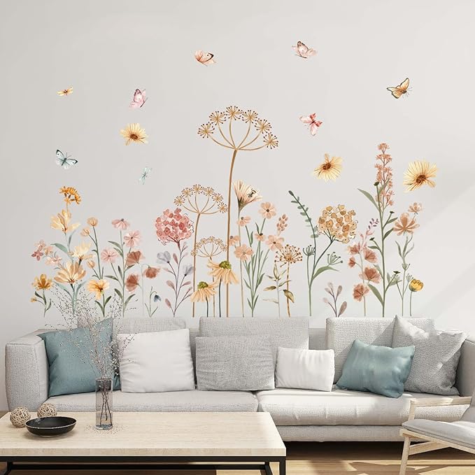 Boho Flower Wall Stickers for Girls: Nursery Baby Room Peel and Stick Removable Wall Decals for - Ages 1-12 Years Vinyl Wall Decor