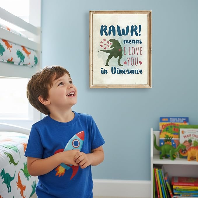 DREAM BIG PRINTABLES RAWR! Means I Love You In Dinosaur Art Print - 11x14 | Charming and Playful Art Print | Perfect for Kids' Rooms, Playrooms, or Nurseries | Unframed Dinosaur-themed Wall Art
