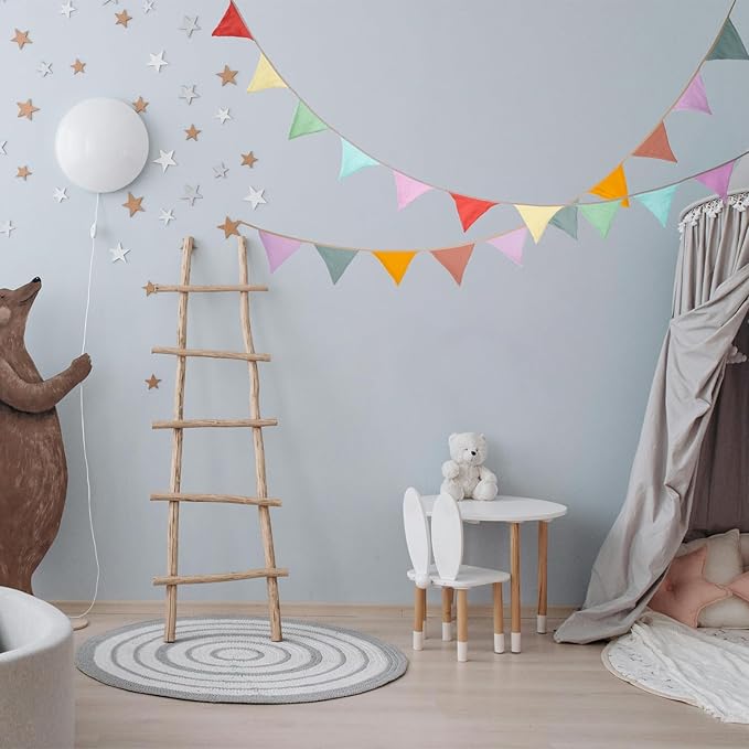 Fabric Bunting Banner, 2 Pack Handmade Neutral String Banner Each 8.5 ft 10 Flags Nursery Wall Hanging Wedding Birthday Home Baby Shower Party Decoration Bunting (Light Candy)