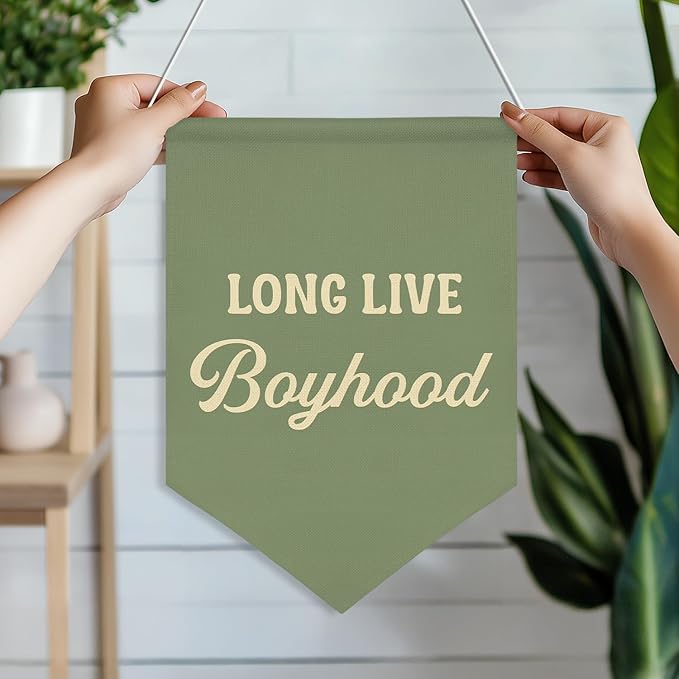 Long Live Boyhood Wall Banner,Retro Canvas Hanging Sign,Boys Room Flag Decor,Vintage Nursery Flag, Toddler or Kid Playroom Wall Art Poster 11x16inch(KD29)