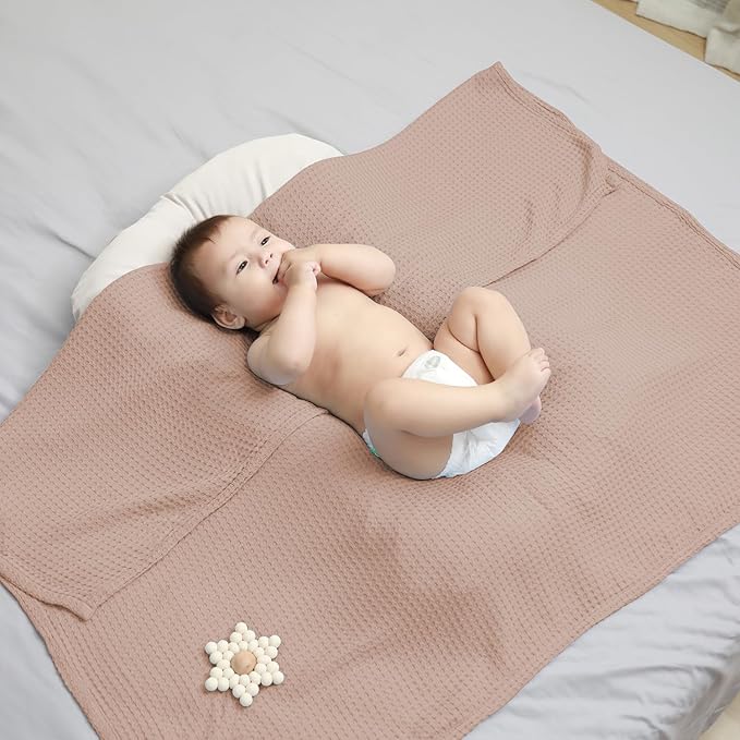 36” X 40” Inches Cooling Baby Waffle Weave Blanket, Ultra-Soft Lightweight Receiving Blanket for Newborn, Breathable Comfortable Baby Swaddle Blanket for Boys and Girls(Clay)