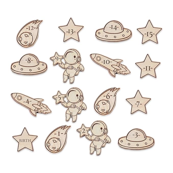 Wooden Markers for Growth Chart Height Ruler Kids Height Measurement, Space Themed Shapes.