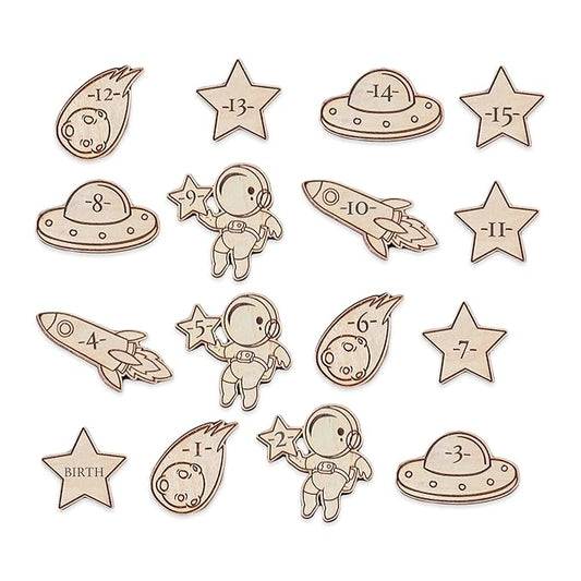 Wooden Markers for Growth Chart Height Ruler Kids Height Measurement, Space Themed Shapes.