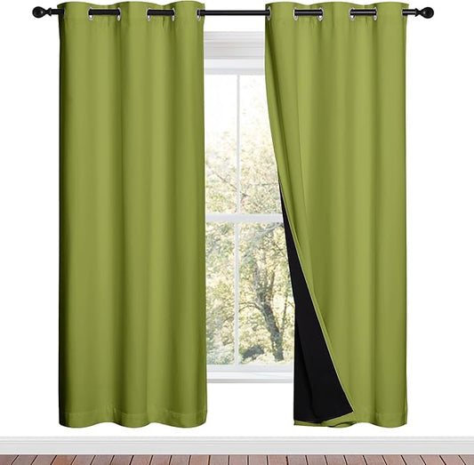 NICETOWN Full Shade Curtain Panels, 37" Wide x 70" Long, Fresh Green, Pair of Thermal Insulated & Energy Efficiency Blackout Drapes for Living Room, Lined Silky Performance Window Dressing