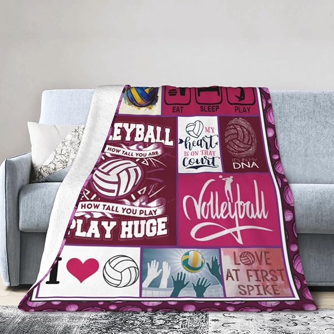 Volleyball Blanket Volleyball Decor Throw Blanket Gifts for Girl Woman Kids Super Soft Flannel Lightweight Fluffy Plush Fuzzy Fleece Sports Blanket for Bed Sofa 60"X80"