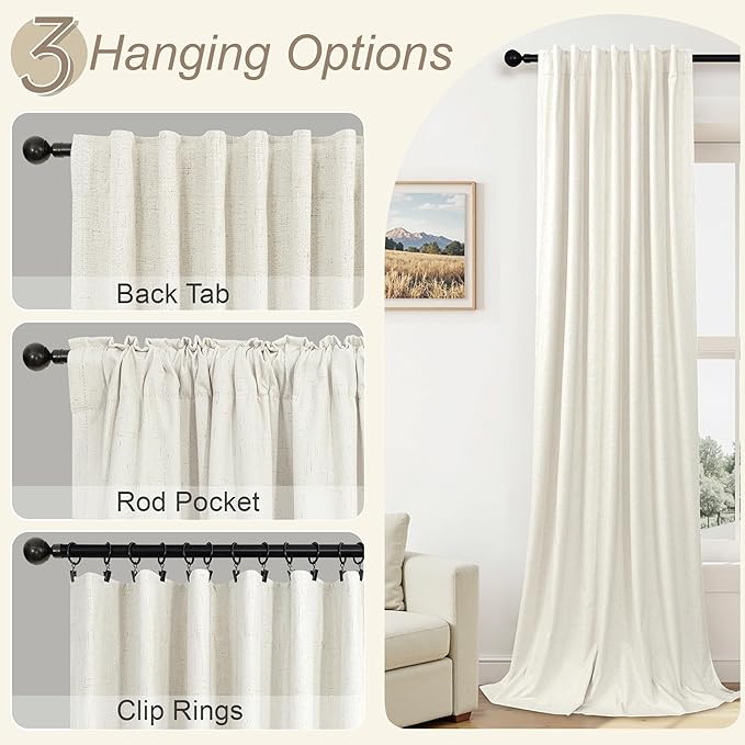 Pitalk Black Out Curtains for Living Room Boho Home Decoration Thermal Insulated Noise Reducing Soundproof Drape for Hallway Room Dividers Apartment Cabin 2 Panels 38 Inch Wide by 96 Inches Long Cream