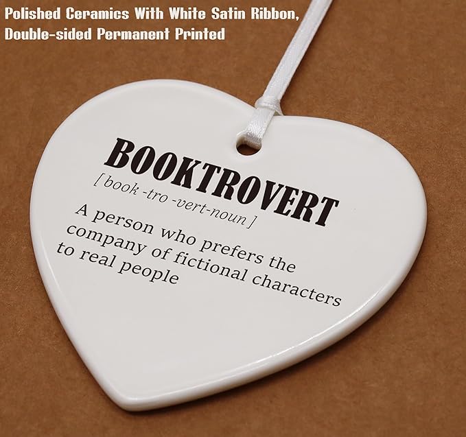Heart Shaped Christmas Ornament-Booktrovert Definition Gift-Book Lover Reader Librarian Bookworm Nerd Decor-Personalized Reading Enthusiast Keepsake with Box