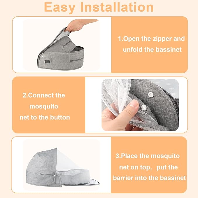 Portable Bassinet for Baby,Baby Bassinets Bedside Sleeper for Travel & Home,Foldable Bedside Crib with Breathable Mesh,Lightweight with Carry Bag & Storage Pocket,Safe Cosleeping Design for Infant