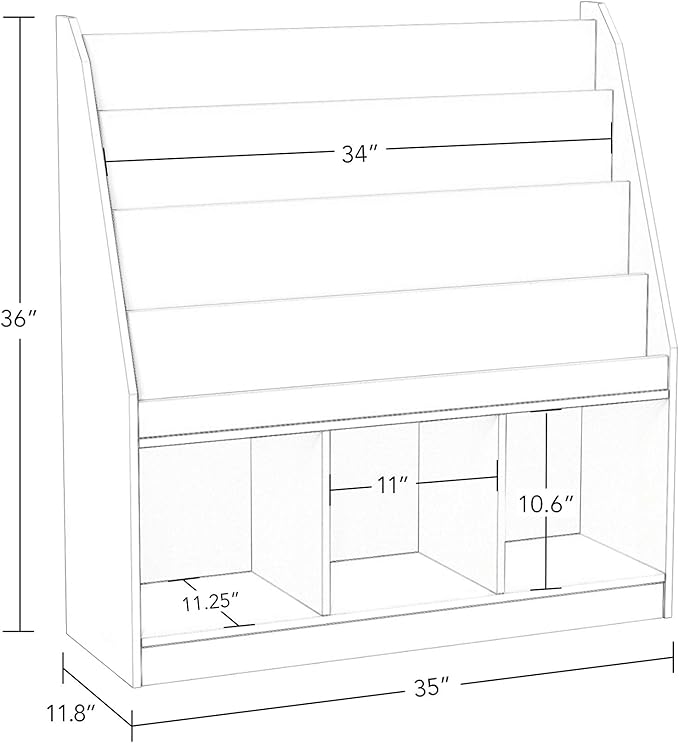RiverRidge Kids Bookrack with Three Cubbies and 2 Blue Bins