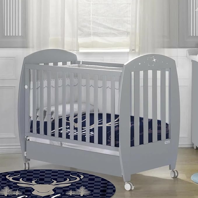 Custom Baby Crib Bedding Set - Navy Deer Design Personalized Name Baby Nursery Bedding 3 Pcs Set - Chic Soft Blanket, Fitted Sheet, Room Rug for Newborns Boys Girls Gifts