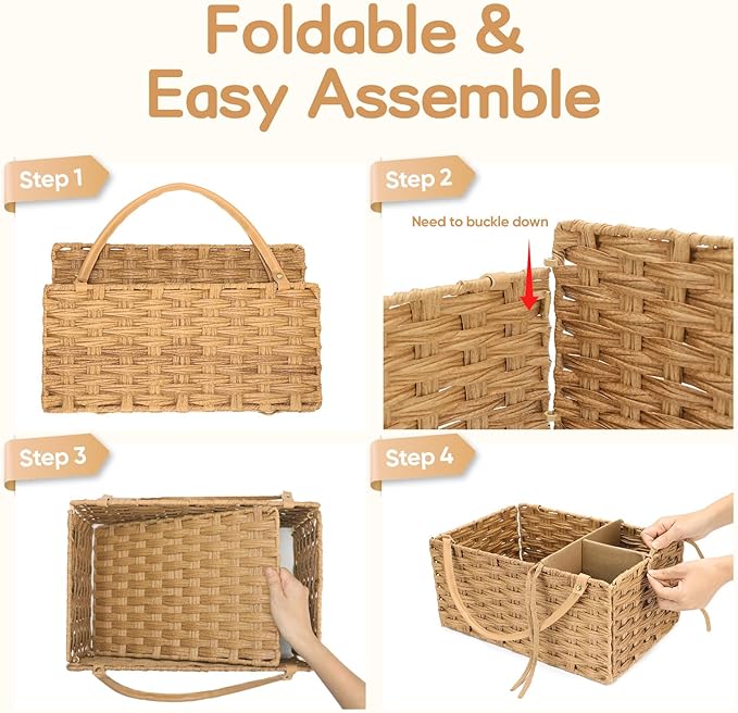Diaper Caddy Organizer, Hand Rattan Nursery Storage Basket for Baby Essentials, Baby Changing Table Organizer Perfect Nursery Assistant, Easy Assemble