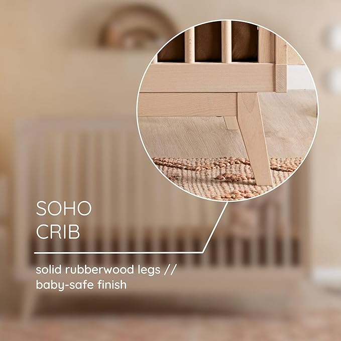 dadada Baby Soho 3 in 1 Convertible Wooden Crib to Toddler Bed - Made in Italy, GREENGUARD Gold Certified, Baby-Safe Finish, Sustainable Beech Wood, Modern Design, 3 Adjustable Heights (Natural Wash)
