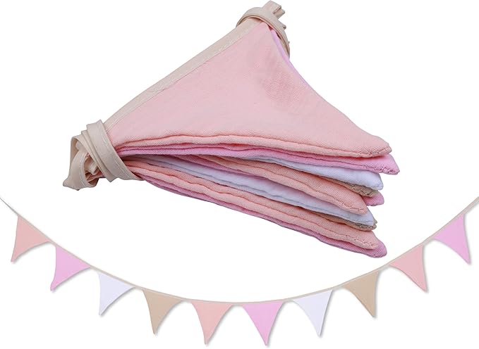 Pennant Banner Flags,Infant and toddler room decoration pennant,for Nursery Decor Baby Birthday Boho Wedding Shower Party Event (Pink Colorful Banner)