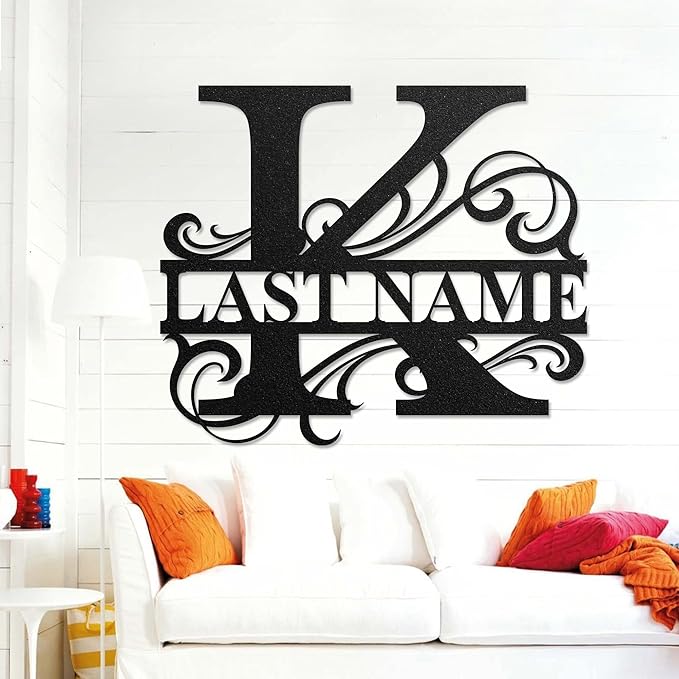 LULLBABYMALL Custom Metal Signs - Last Name Sign, Split Letter Monogram, Letter K, Family Name Wall Art, Outdoor Metal Signs, Personalized Wedding Gift