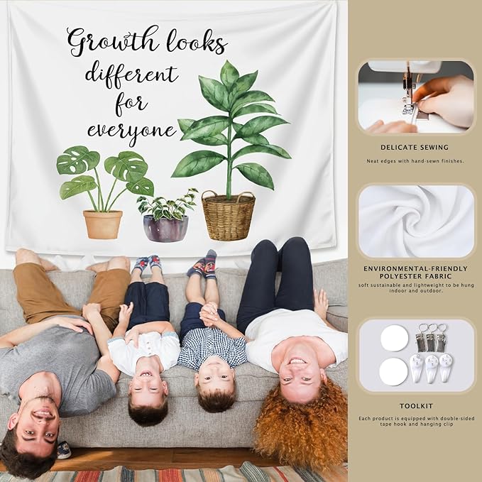 LIANGW Mental Health Tapestry, Inspirational Classroom Tapestry Wall Hanging, Growth Looks Different for Everyone Motivational Wall Art Tapestries Decor for Therapy Counselor Office, 50x60 Inch