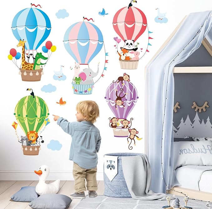 DECOWALL Hot Air Balloons Wall Decals Animal Clouds Stickers for Kids Bedroom Nursery Playroom Living Room Removable Art Decor Decoration (SG2-104)