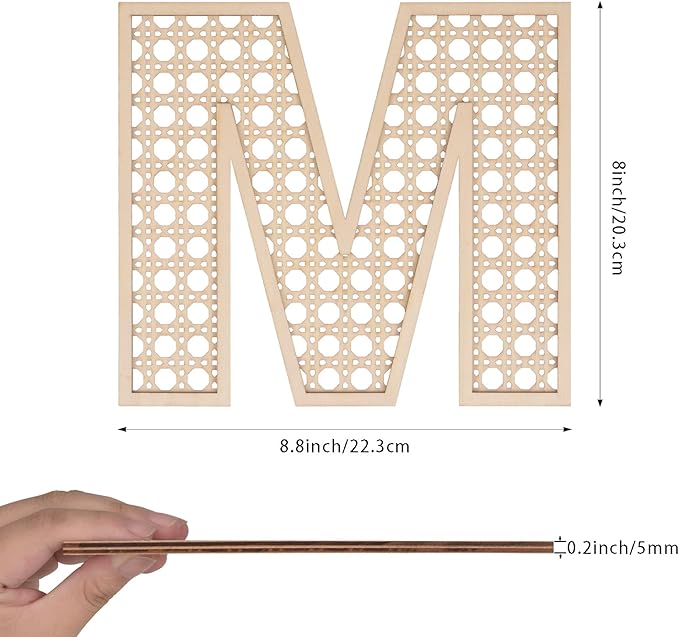 Wooden Rattan Letters 8 inch Wood Letters M for Wall Decor Crafts Boho Nursery Decor for Baby Shower Wedding Bedroom Name Signs Large Rustic Letter Home Decoration