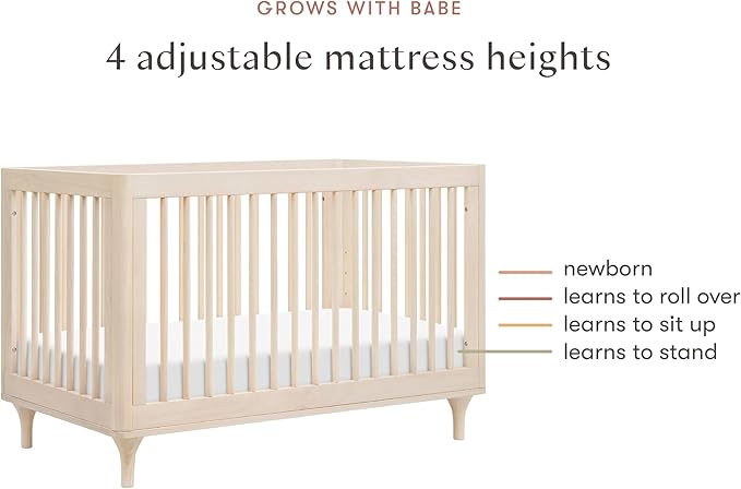 babyletto Lolly 3-in-1 Baby Crib Convertible to Toddler Bed & Daybed - GREENGUARD Gold Certified - 4 Adjustable Heights - Includes Toddler Conversion Kit - Made of 100% Solid Wood - Washed Natural