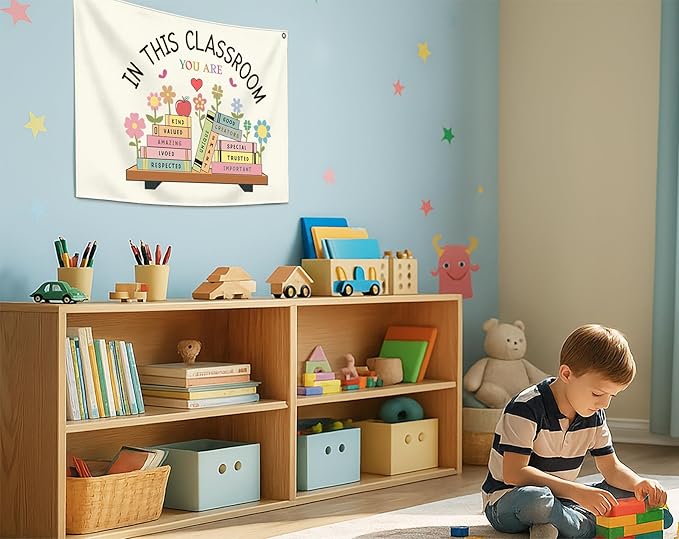 Classroom Boho Rectangular Banner Flag Pennant Wall Art Decor Gift for Teacher Boy Girl Kids Teen,Classroom Homeschool Kindergarten Decor Decor-Back to School Birthday Christmas Gift