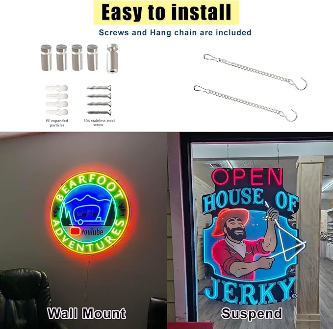 Custom Neon Sign Logo, Personalized LED Shop Name Logo Sign for Business Wall, Illuminated Neon Lights Customizable Upload Picture UV Printed for Bar Nail Office Room Home Decor, Size 10-60in Large