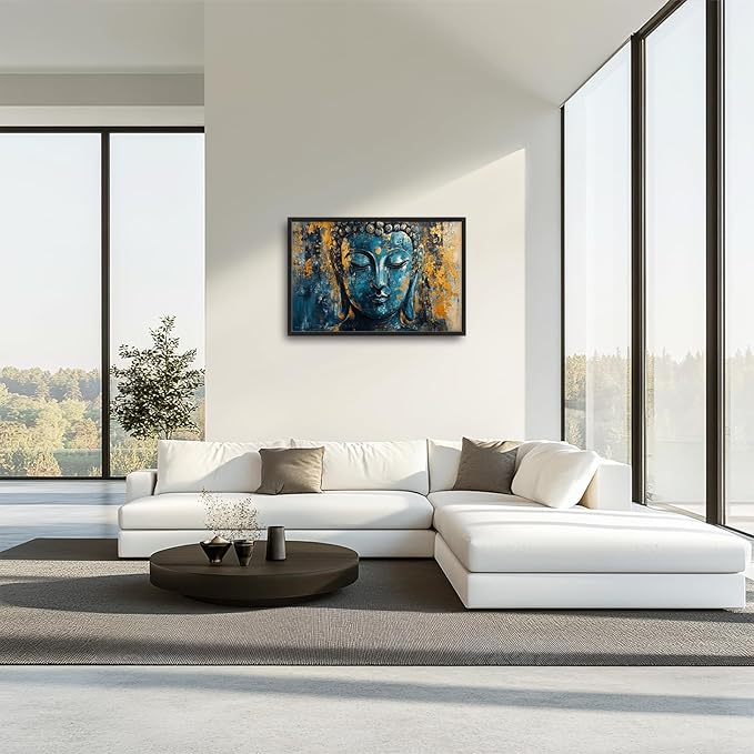 Olivine Buddha Wall Art, Zen Pictures Wall Decor, Religious Canvas Prints Painting, Framed Artwork for Bathroom Bedroom Living Room Office Home Spa Mediation Room Decoration 36"x24"