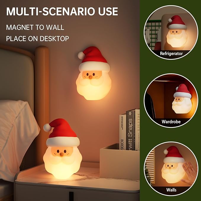 Christmas Santa Claus Night Light, Cute Christmas Gifts, Silicone Squishy LED Lamp Decorations, Rechargeable Touch Nightlight, Baby Night Light for Nursery Breastfeeding Bedroom Living Room Decor