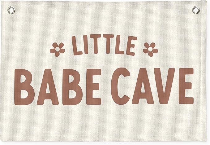 Little Babe Cave Banner, Baby Girl Nursery Decor, Toddler Boy Girl Room Decor, Baby Shower Flower Linen Canvas Banner Wall Hanging Flag 20x30 Inch